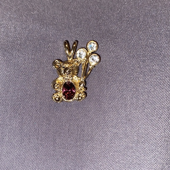 Vintage February Birthstone Teddybear with Balloons Pendant Costume Jewelry - Picture 2 of 13